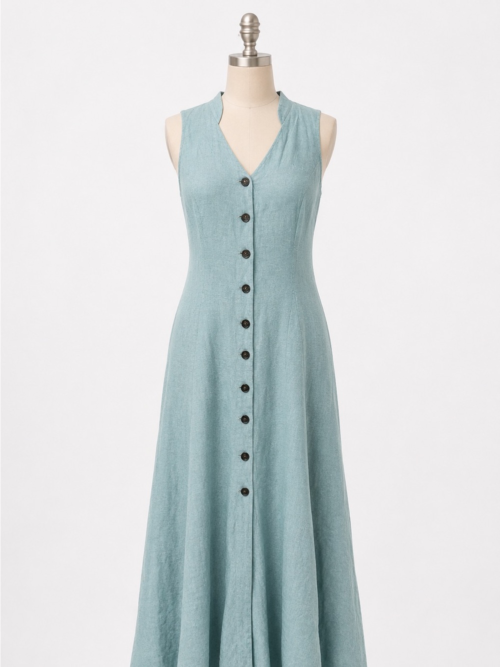 90s Vintag Linen Blend Button-Front Midi Dress Size 10 Chic Coastal Cottagecore